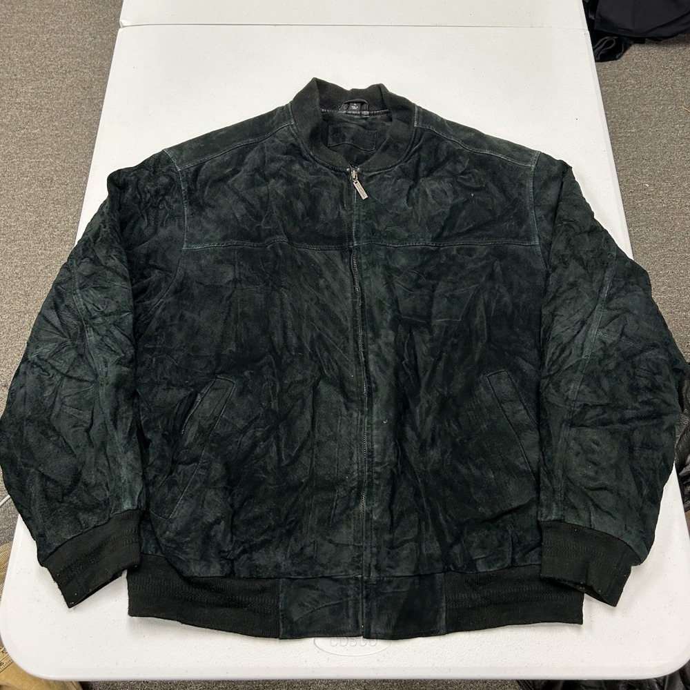 John Ashford Suede Bomber Jacket Mens L Green Quilted Lining Full Zip Vintage